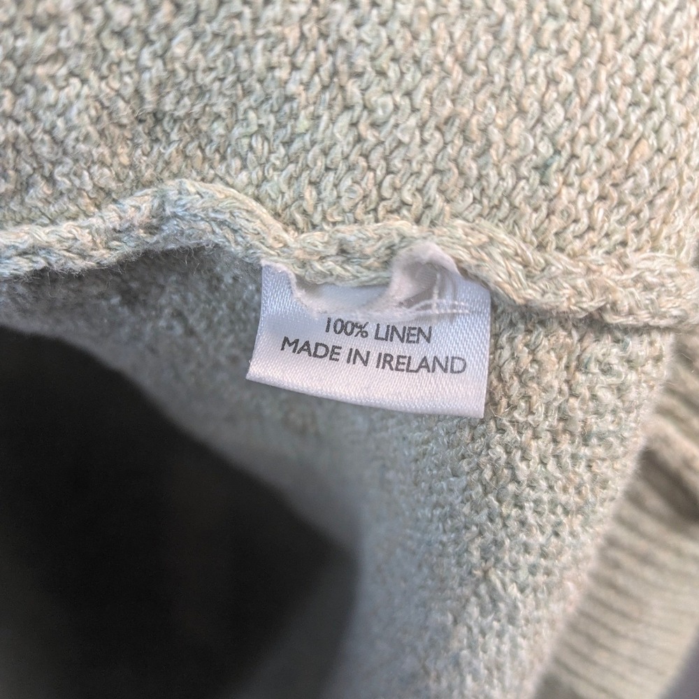 Ines Meain Ireland Aran Islands Linen V-Neck Button Sweater Green XL - Picture 5 of 5